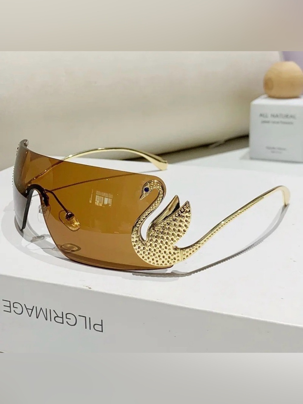 Gold-Accent Brown Shield Sunglasses - Women Accessories